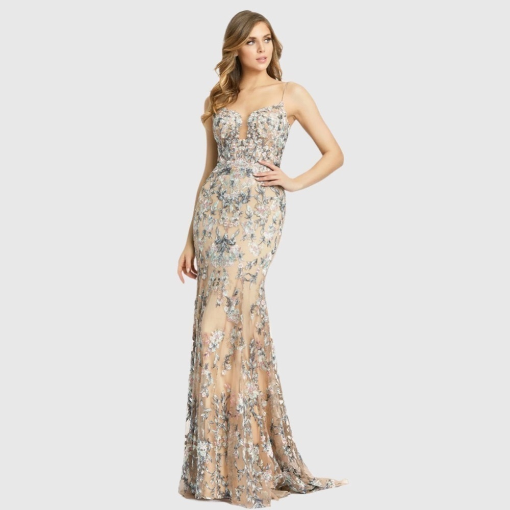 MAC DUGGAL 79313 NWOT Embroidered Spaghetti Strap Trumpet Gown - Picture 2 of 7